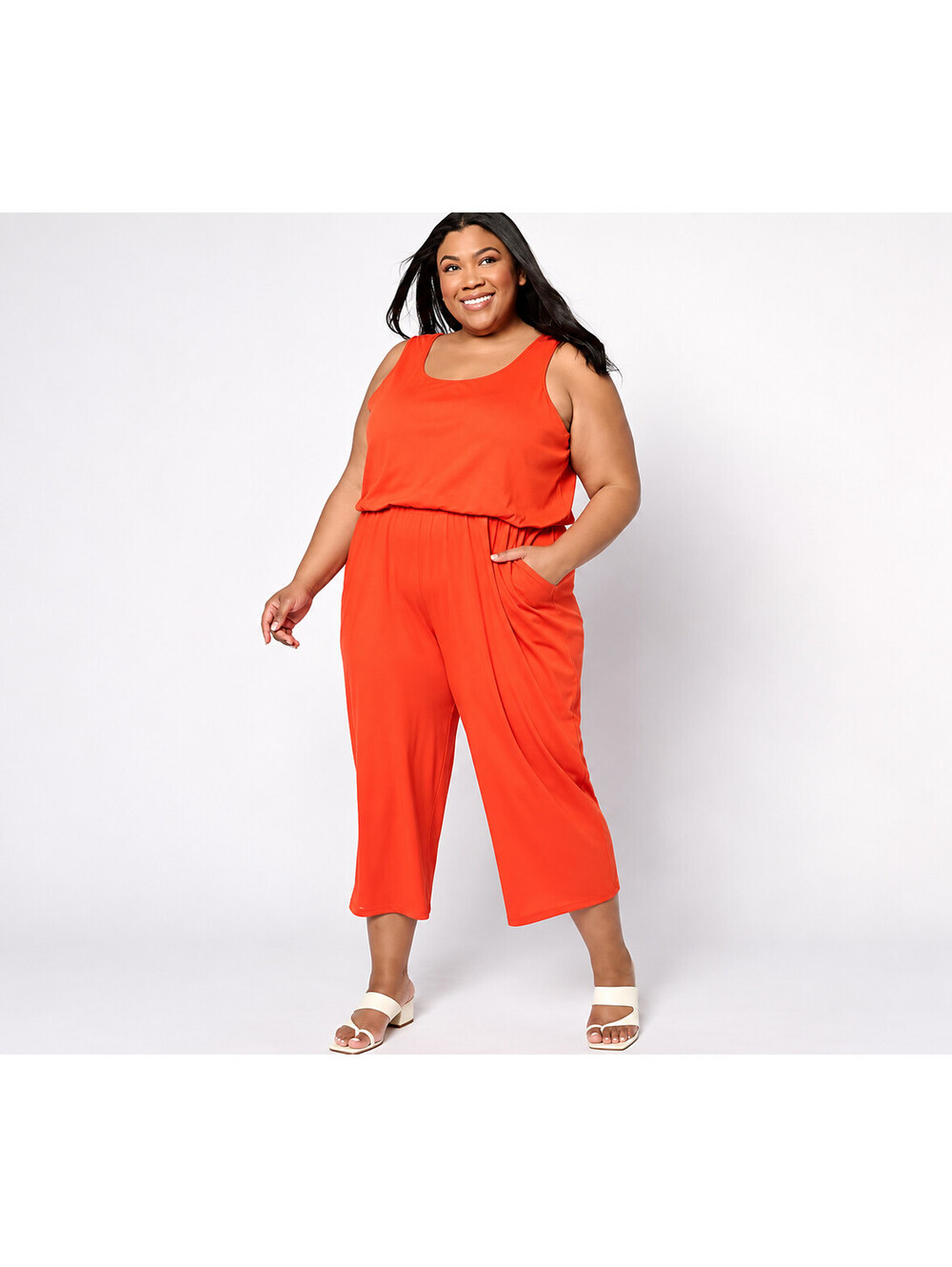 Belle by Kim Gravel Packabelle Tank Jumpsuit Stretch Fire Coral, Petite Large